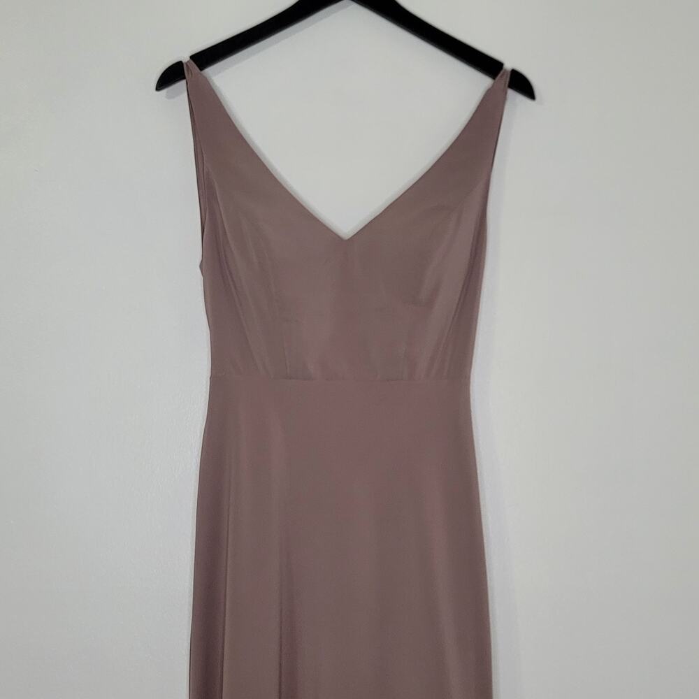 Jenny Yoo Dani Gown 4 Purple Fig Long V-Neck Cut Out Chiffon Bridesmaid Wedding - Picture 4 of 10